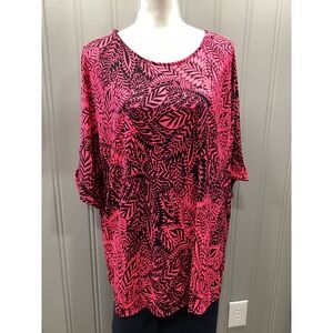 Dear Scarlett Women's XL Pink Black Tropical Leaf Print Dolman Sleeve Top